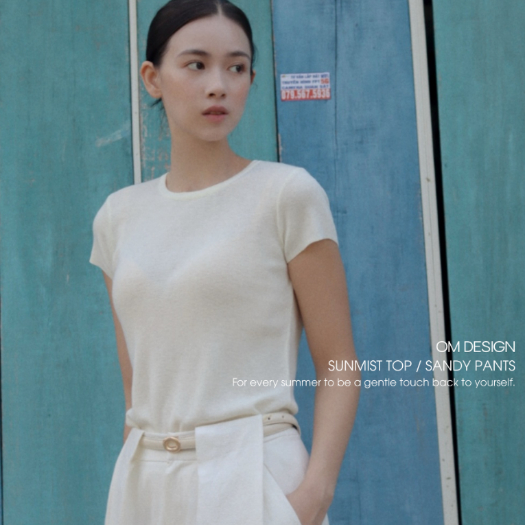 Áo dệt kim cổ tròn thiết kế hàng khuy lưng cách điệu co giãn - Sunmist Top (+15% phí sàn) - By OM De