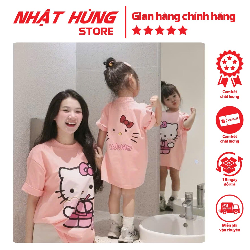 Áo thun hình in HELLO KITTY cho bé gái áo thun cho mẹ áo thun gia đình hiệu Nhật Hùng NH80