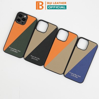Ốp lưng Iphone thủ công da epsom cao cấp OP102 - phối hai màu- viền TPU chống sốc Bụi Leather