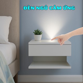  Kệ đầu giường treo tường TopV tab để đầu giường có đèn ngủ cảm ứng sạc không dây tủ gỗ trắng vân gỗ 