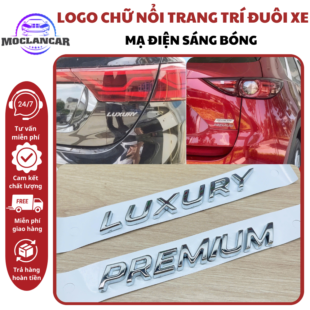 Logo Chữ Nổi PREMIUM, LUXURY Dán Đuôi Xe Mazda Kia Mạ Điện Sáng Bóng - Mộc Lan Car