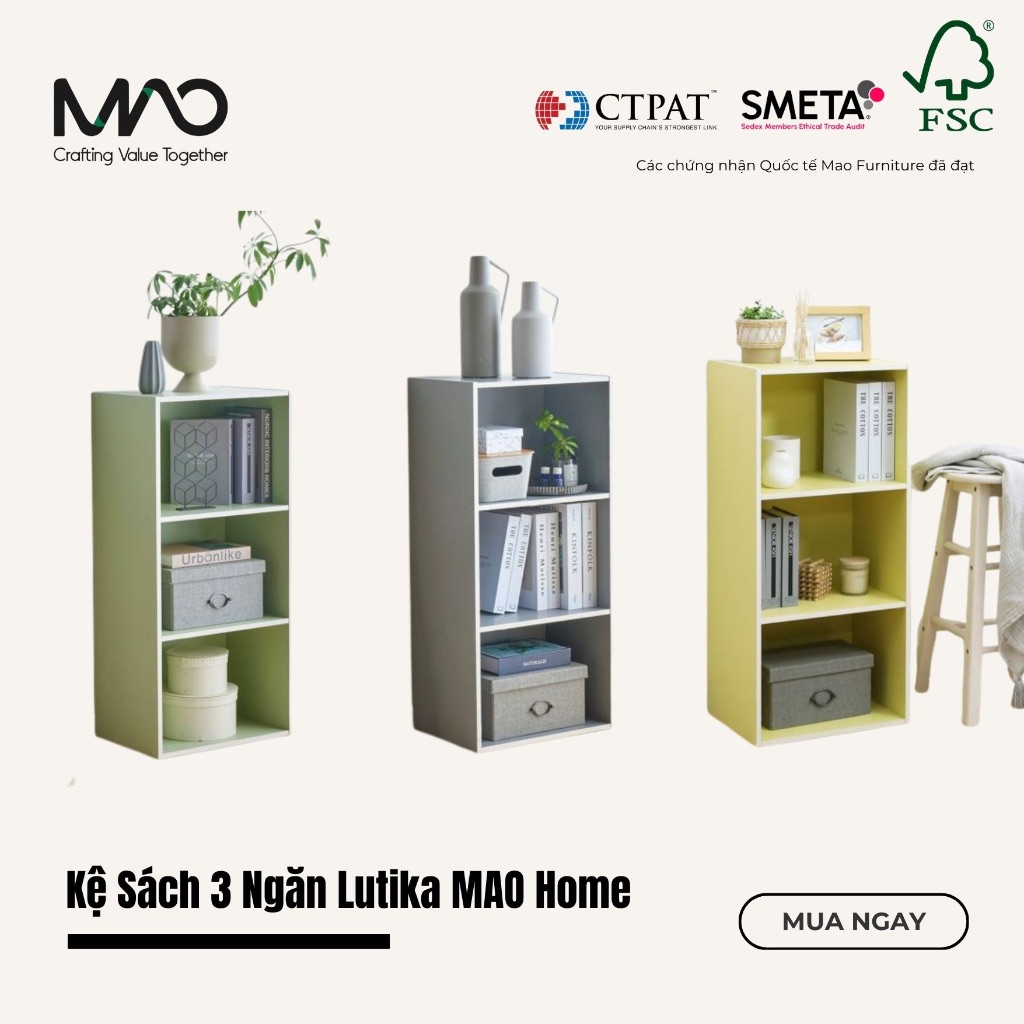 Kệ Sách - Kệ Trang Trí 3 Ngăn Lukita MAO Home