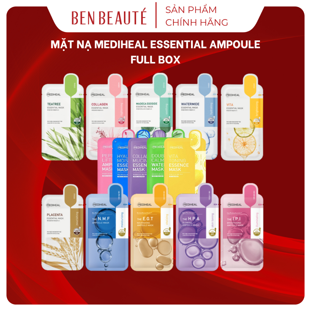 [HỘP 10 MIẾNG - BỊCH 15 MIẾNG] Mặt Nạ Dưỡng Ẩm Trắng Da Mediheal Essential Ampoule