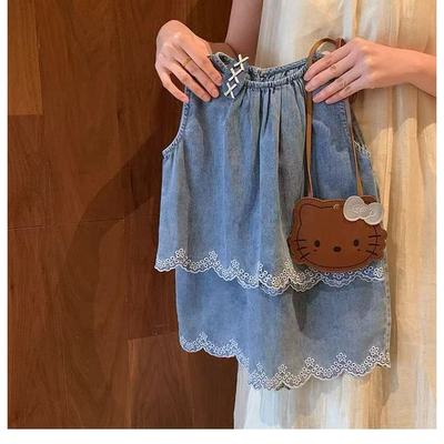 Set Bộ Áo Sát Nách Viền Ren Kèm Quần Denim Cho Bé Gái 1-8 Tuổi MINTSCLOSET Quảng Châu - GA2370