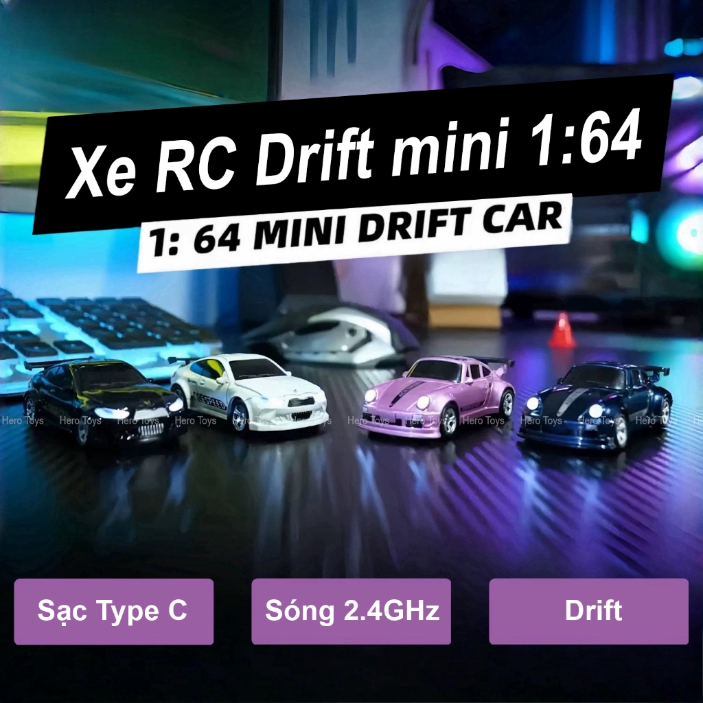 Xe ô tô điều khiển từ xa mini Drift RC 1:64