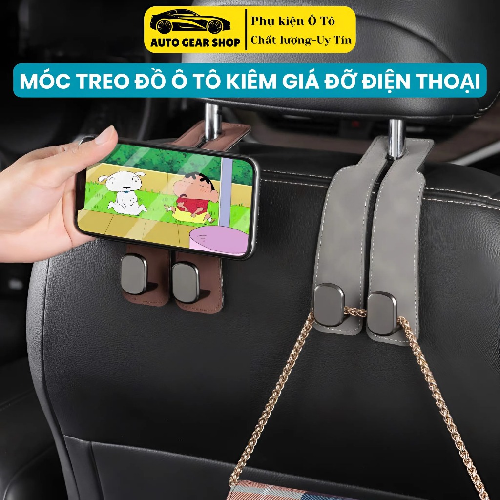 Móc Treo Đồ Trên Xe 2 Trong 1, Móc Treo Đồ Ô Tô Cao Cấp Kiêm Giá Đỡ Điện Thoại Tiện Lợi Gắn Sau Ghế 