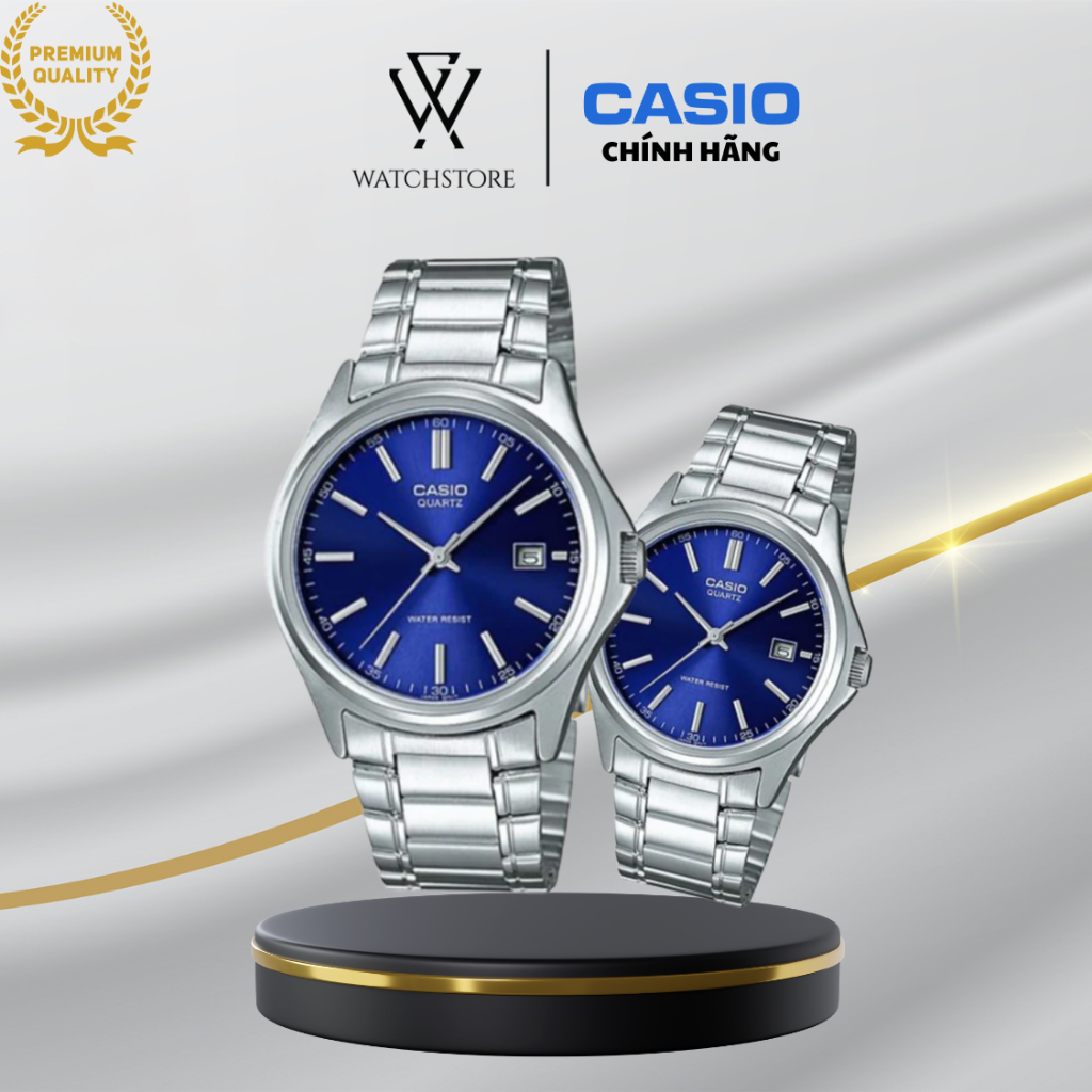 Đồng Hồ Đôi 1183A-2ADF Màu Xanh Mặt Kính Khoáng Dây Kim Loại Không Gỉ Chống Nước Chính Hãng