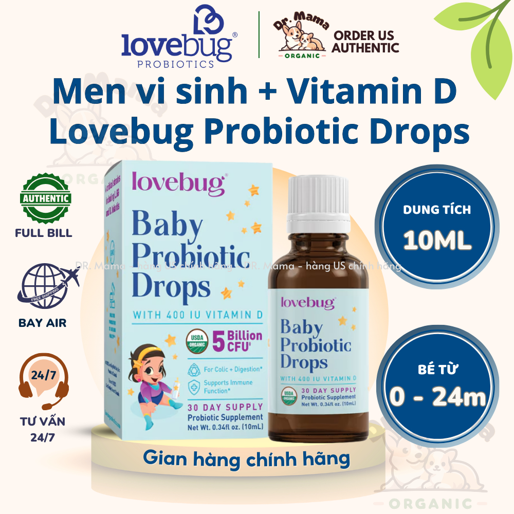 Men vi sinh Lovebug Drops Organic chứa 5 tỉ lợi khuẩn cho bé 0 - 24 tháng tuổi [Chính hãng - Bay Air