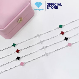 Lắc chân nữ THJ cỏ 4 lá đính đá màu may mắn chuẩn bạc ta -THU HUONG SILVER