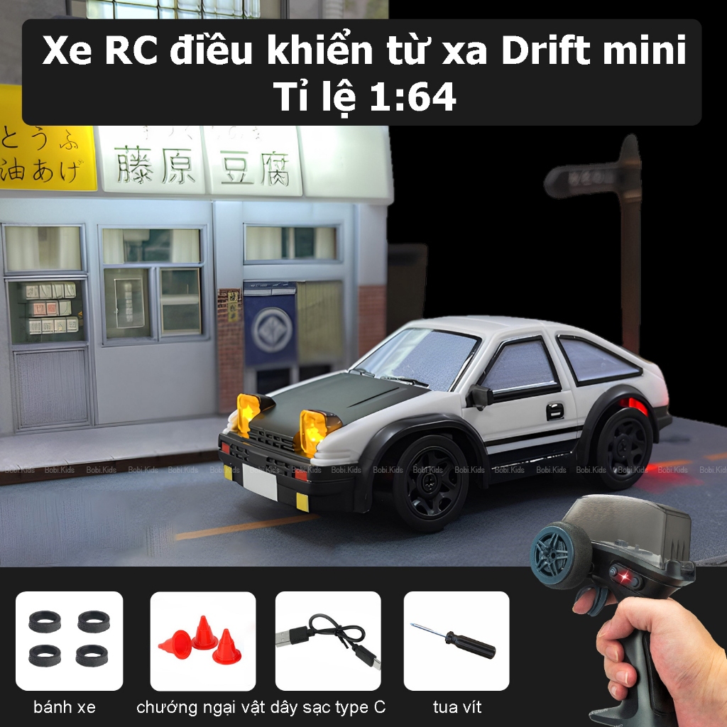 Xe ô tô điều khiển từ xa RC Drift 1:64 tốc độ cao phiên bản AE86 pin sạc cao cấp, đồ chơi ô tô điều khiển từ xa BOBIKIDS