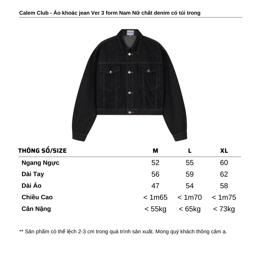 Áo khoác jean Ver 3 Calem.Club form Nam Nữ chất denim có túi trong phong cách trẻ trung năng động | BigBuy360 - bigbuy360.vn