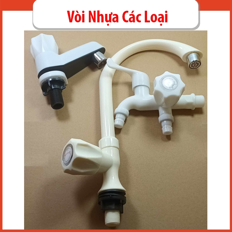 Vòi Rửa Chén Bát Lạnh Tay Vặn - Vòi Chén Nhựa Trắng, Củ Sen Nhựa, Vòi Lavabo Nhựa