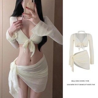  Set Bikini Kèm Áo Choàng Tay Dài và Váy Quấn Lưới – Thời Trang Đi Biển Nữ Hot 2025 