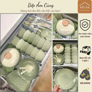  Bộ bát đĩa sứ chén dĩa tô sứ Xanh bơ kem be tím vân đá độc đáo phong cách Hàn Quốc bếp ấm cúng 