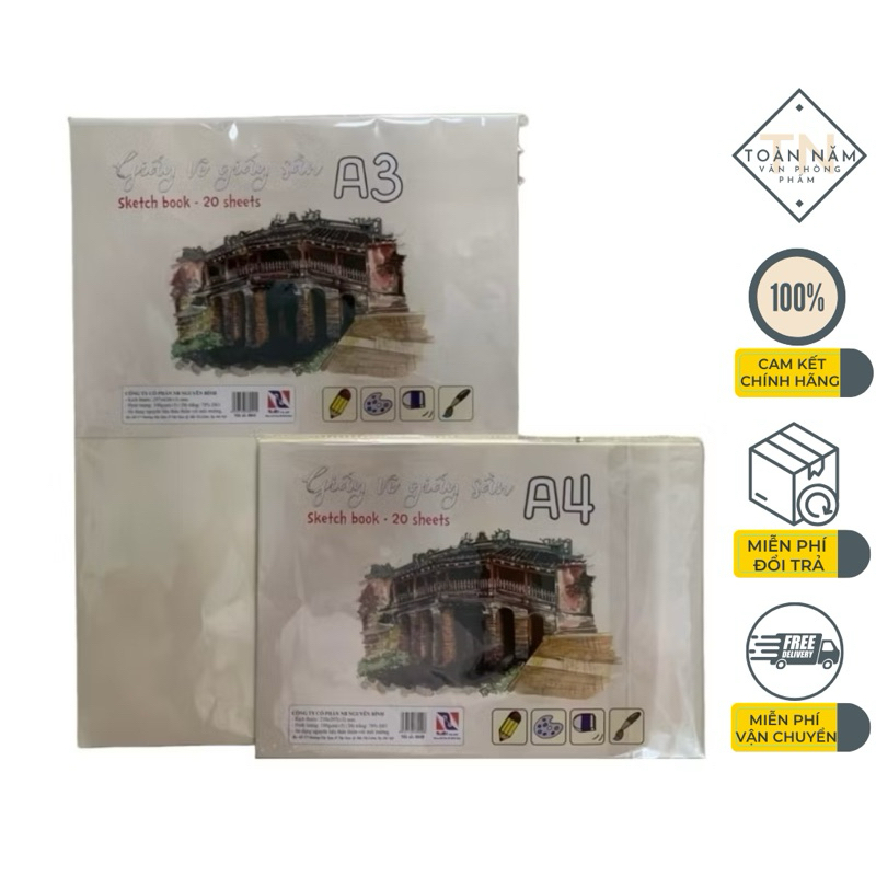 Tập Vở vẽ giấy sần và Giấy vẽ giấy sần, giấy vẽ màu nước chuyên dụng A3, A4 giấy màu kem