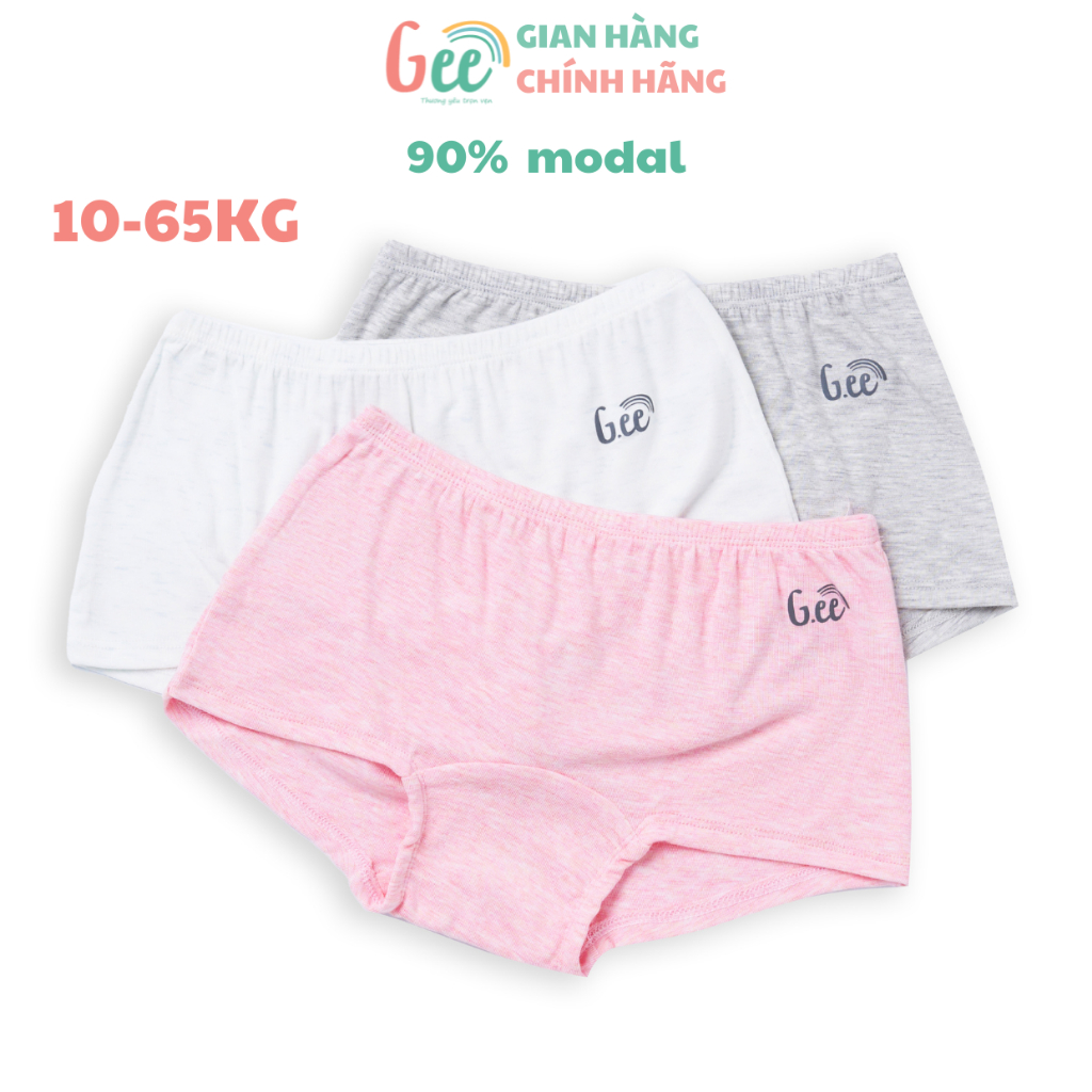 Set 3 quần chip cho bé gái Gee, quần lót đùi bé gái 10-65kg, vải sợi tre, sợi sồi mềm mịn, thấm hút,co giãn, kháng khuẩn