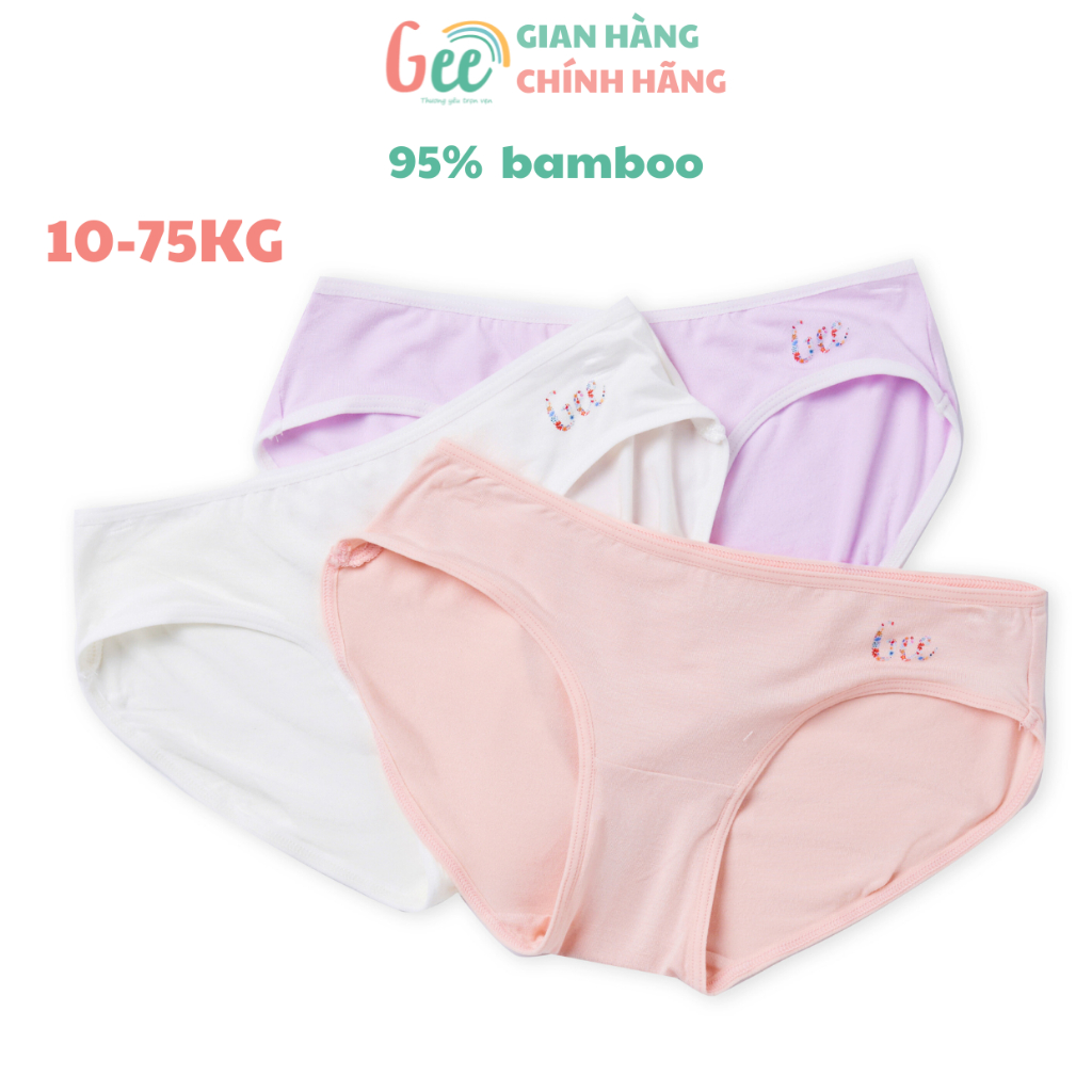 Set 3 quần lót cho bé gái Gee, quần chip tam giác sợi tre, có size cho mẹ và bé gái 10-75kg, mềm mịn, co giãn, thầm hút