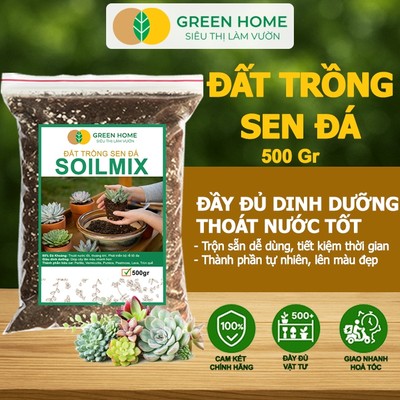 Đất Trồng Sen Đá GreenHome, Soil Mix, Bao 500gr, Trộn Sẵn, 85% Đá Khoáng, Lên Màu, Thoát Nước Tốt
