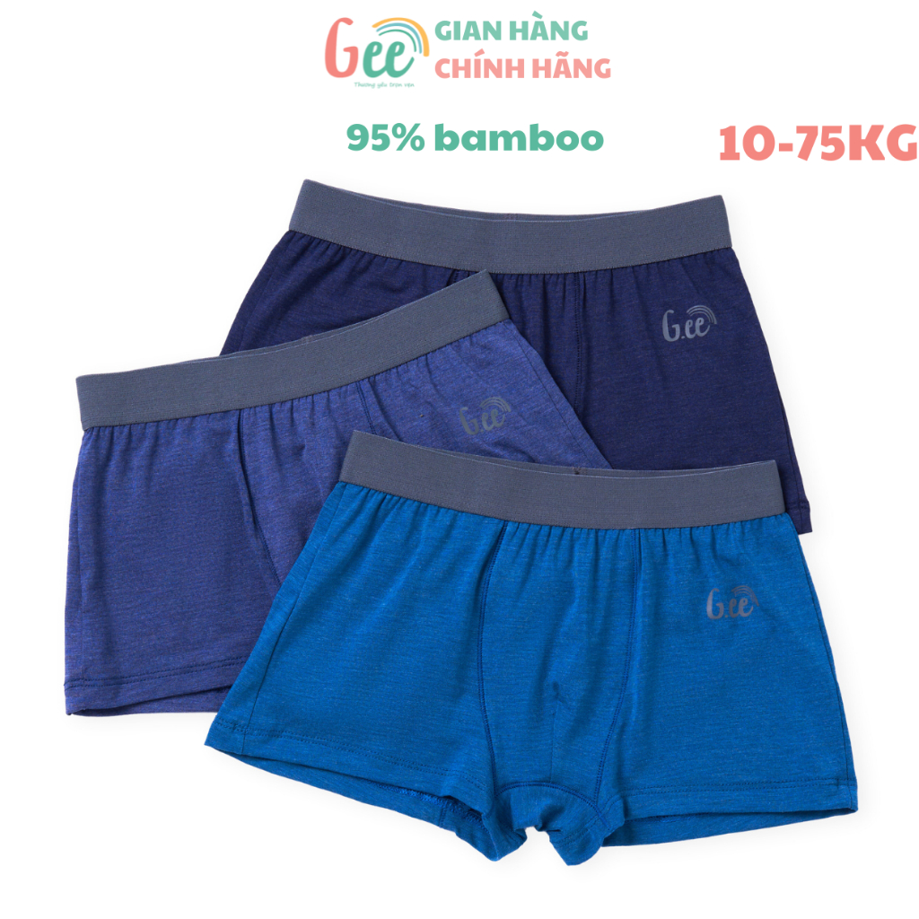 Quần chip cho bé trai Gee, set 3 quần sịp nam 10-75kg, quần lót nam vải sợi tre, sợi sồi mềm mịn, thấm hút, co giãn