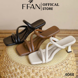  Guốc sandal cao gót nữ  lót êm  6068 mũi vuông gót nhọn 6 phân dép FFAN STORE quai dây màu đen trắng nude 