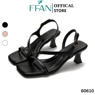  Guốc sandal cao gót nữ  lót êm  60610 mũi vuông gót nhọn 6 phân dép FFAN STORE màu đen trắng sữa nude quai dây 