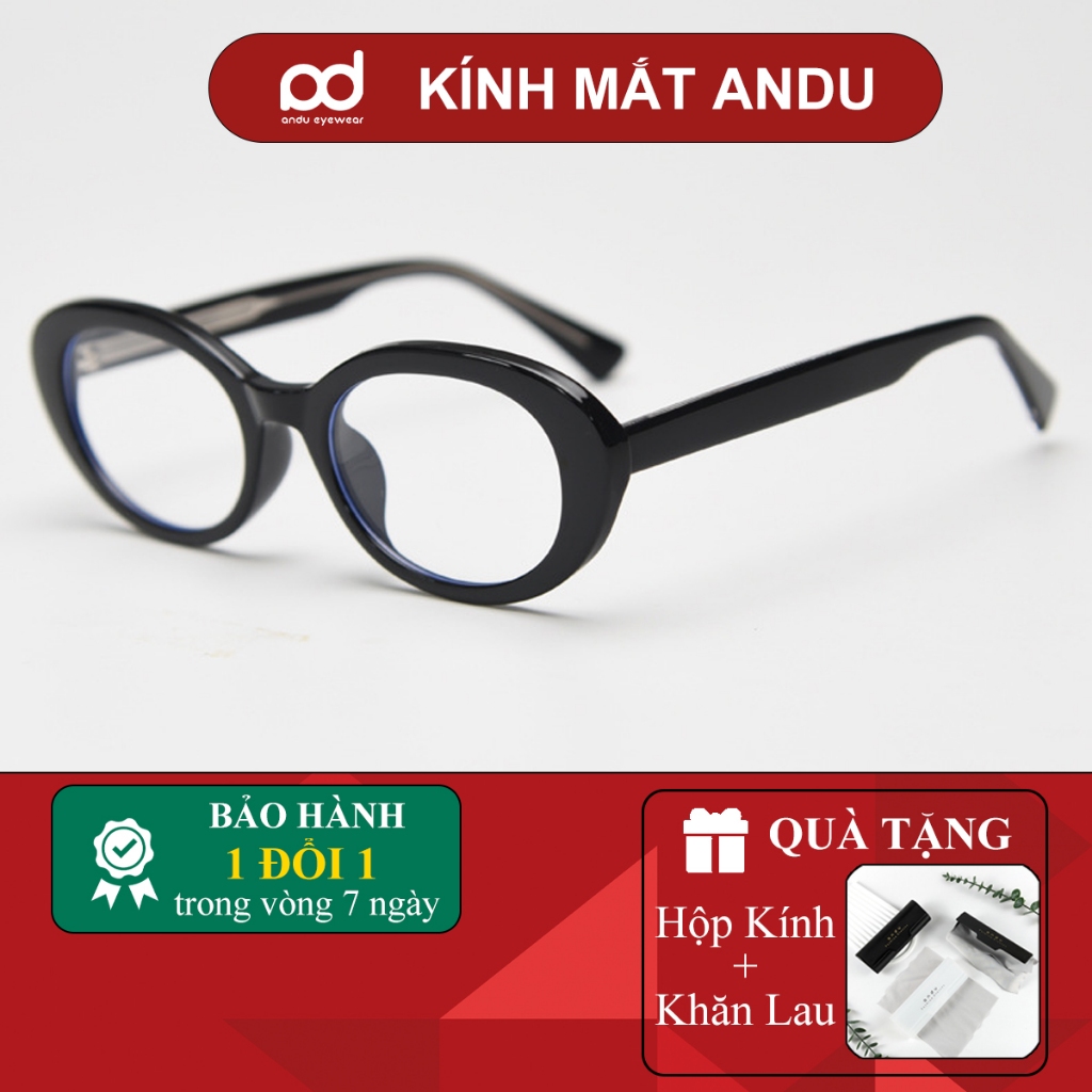 Gọng kính thời trang nam nữ ANDU chất liệu nhựa cốt kim loại dáng oval retro cá tính 91AD65