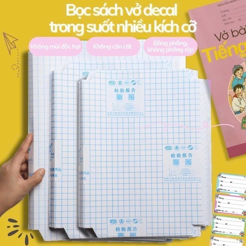 [Set 10 Tờ] Đề Can Bọc Sách Vở Cho Bé – Giấy Bọc Dán Sẵn, Chống Thấm Nước, Họa Tiết Dễ Thương, Bền Đẹp