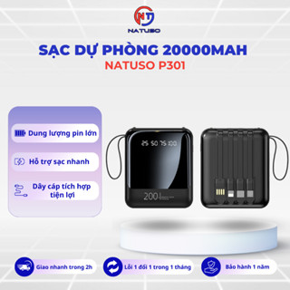 Pin Sạc dung lượng 20000mAh Natuso P301 tích hợp dây sạc nhanh cho nhiều điện thoại