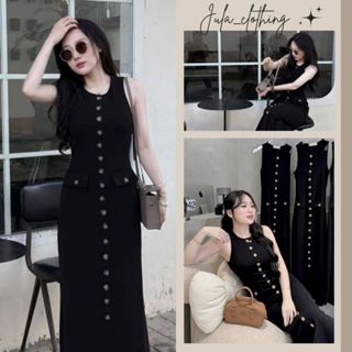  Váy nữ dáng dài cổ tròn không tay cúc trước tôn dáng đầm nữ liền thân sang chảnh HCOM25900 Jula 