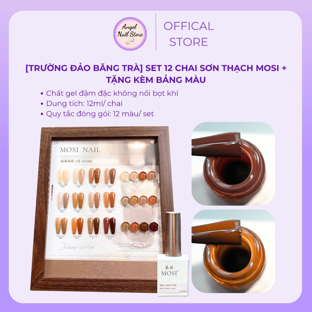 [Trường Đảo Băng Trà] Set 12 Chai Sơn Thạch Mosi, Tặng Kèm Bảng Màu - Angel Nail Store