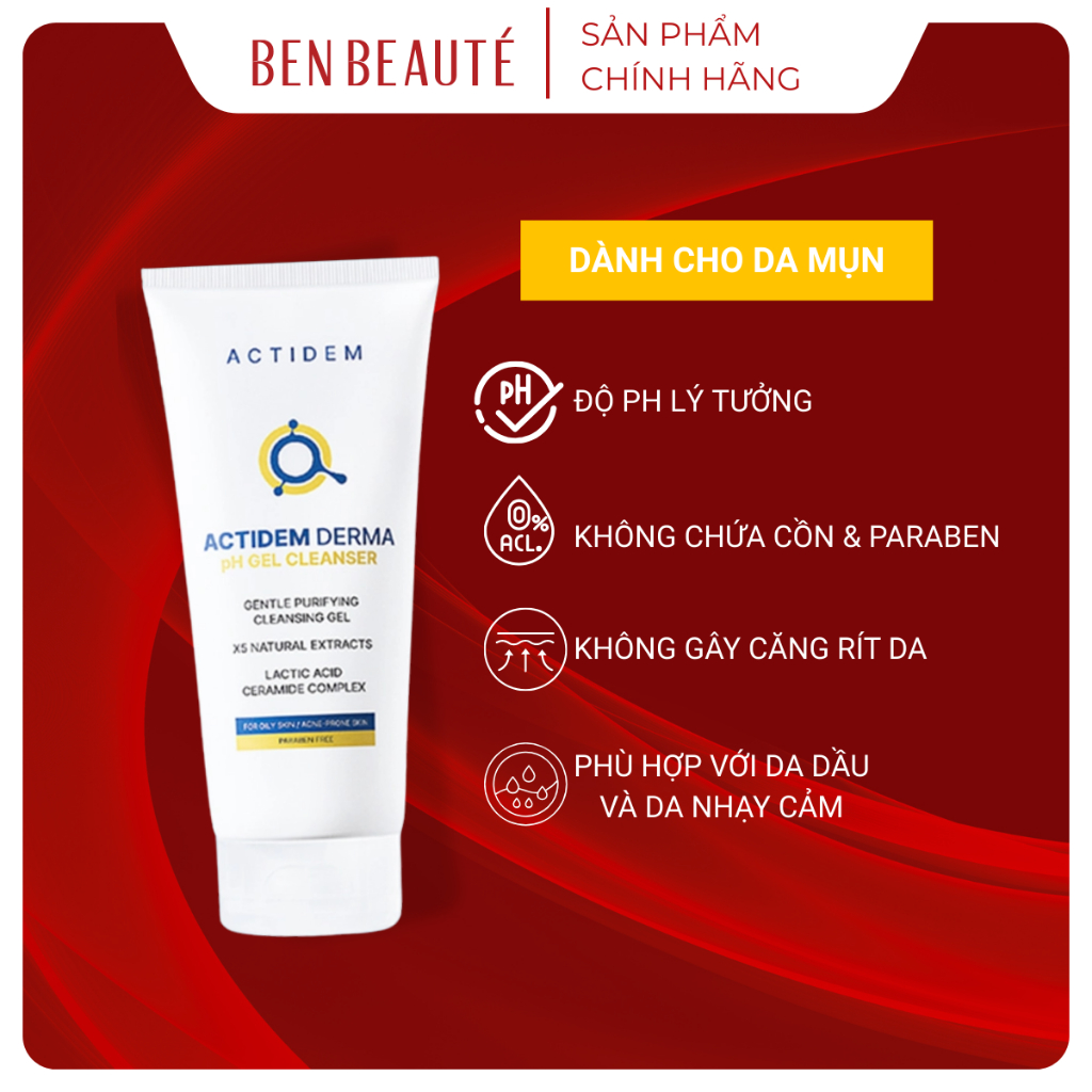 Gel rửa mặt Actidem Derma pH 150ml Dành Cho Da Dầu Mụn