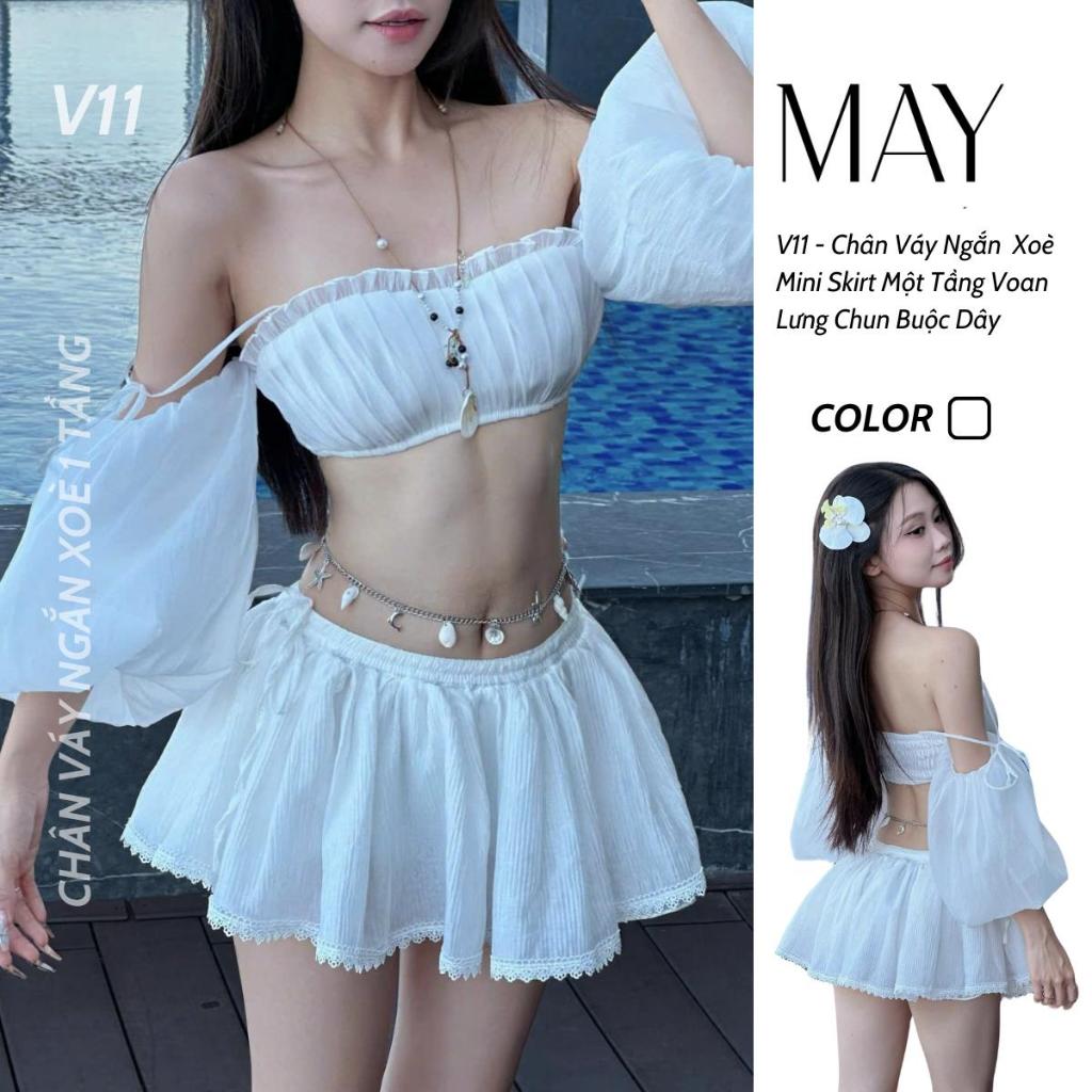 V11 - Chân Váy Ngắn  Xoè Mini Skirt Một Tầng Voan Lưng Chun Buộc Dây | BigBuy360 - bigbuy360.vn