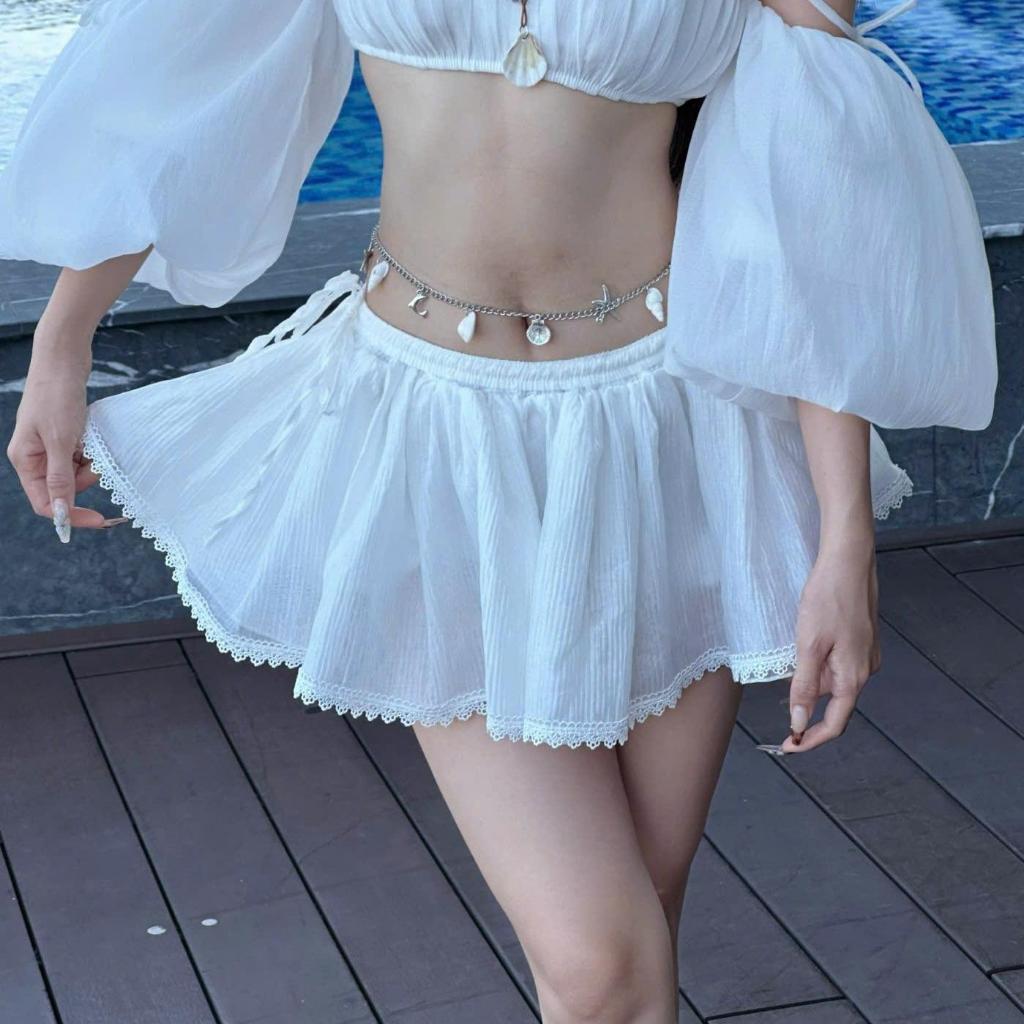 V11 - Chân Váy Ngắn  Xoè Mini Skirt Một Tầng Voan Lưng Chun Buộc Dây | BigBuy360 - bigbuy360.vn