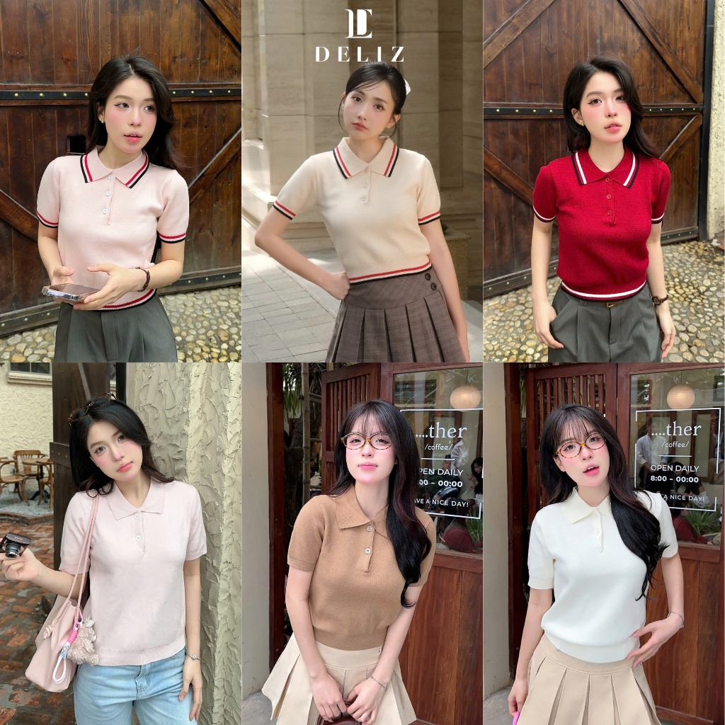Áo len mỏng cộc tay cho nữ dáng polo chất len lông thỏ form ôm tay ngắn cổ bẻ thanh lịch DELIZ PL03