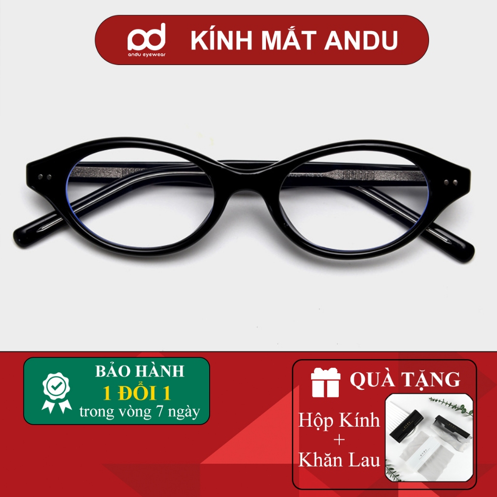 Gọng kính thời trang nam nữ ANDU chất liệu nhựa cốt kim loại dáng oval xu hướng vintage 91AD59