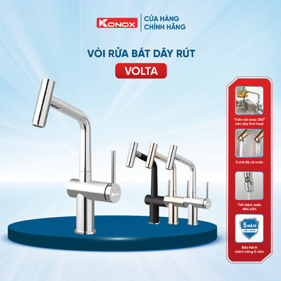 Vòi rửa bát dây rút Konox Volta hợp kim đồng mạ PVD 3 màu - Bảo hành 5 năm