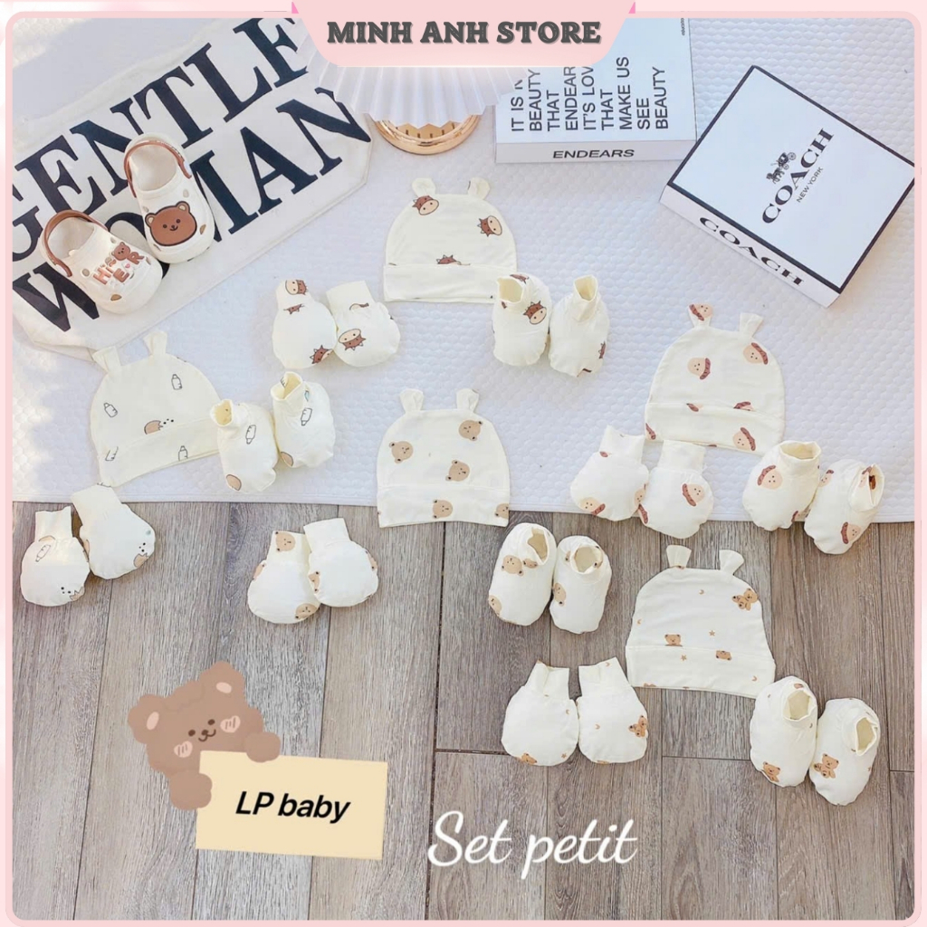 [Combo] Mũ Bao tay bao chân cho bé sơ sinh từ 0-3 tháng chất thun lạnh mềm mịn thoáng mát