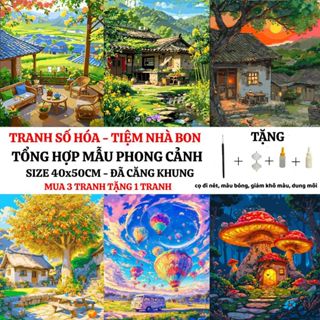 (40X50cm-CÓ BACKBOARD) TỔNG HỢP các mẫu tranh tô màu theo số PHONG CẢNH có sẵn khung, cọ vẽ, màu vẽ