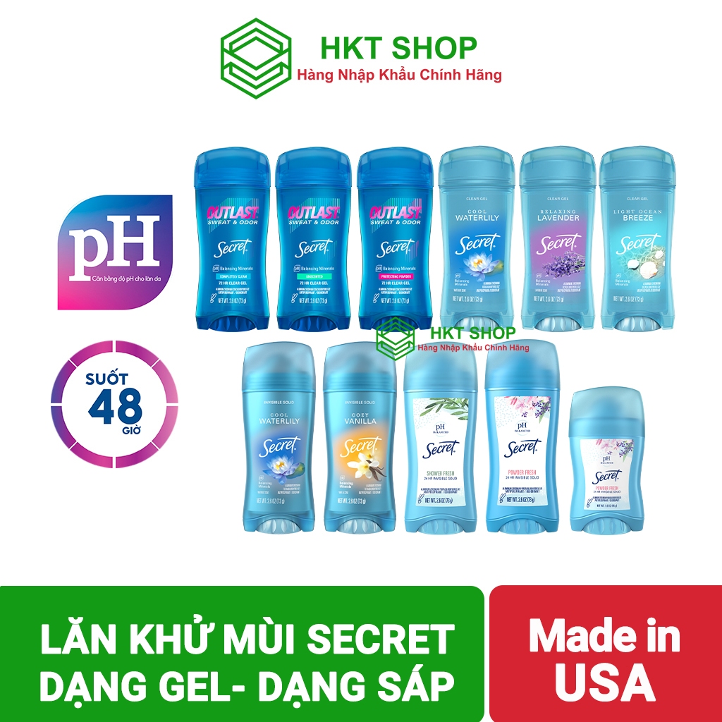 Lăn khử mùi nữ Secret 73g không thâm da Mỹ - HKT Shop
