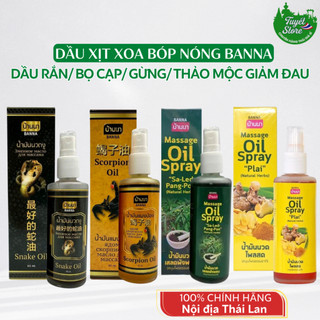  Dầu xoa bóp dạng xịt Banna Spray oil 85ml Dầu xịt xoa bóp nóng rắn  bọ cạp  gừng  thảo mộc Banna Thái Lan 