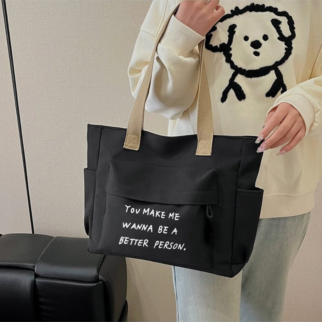 Túi tote vải Canvas Đeo vai đi học đi chơi giá rẻ phong cách đeo vai hàn quốc