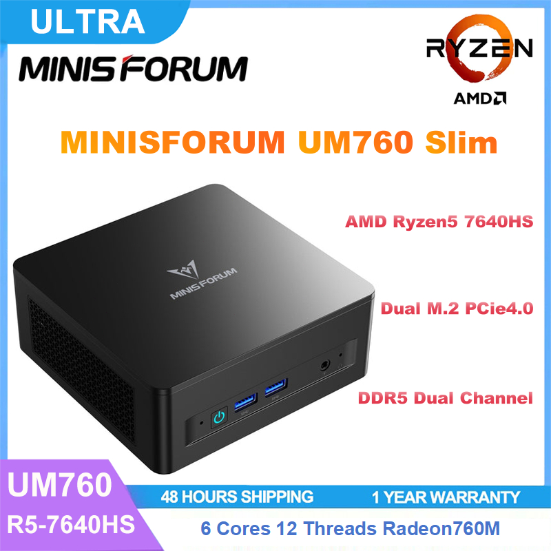 MINISFORUM UM760 Mỏng AMD Ryzen5 7640HS win11 Màn hình ba DDR5 Radeon760M Trò chơi Mini máy tính