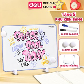 [VOUCHER 20%] Bảng Từ Để Bàn Mica Deli Dành Cho Học Sinh Văn Phòng - Bảng Trắng Viết Bút Lông Tặng Kèm Đủ Phụ Kiện