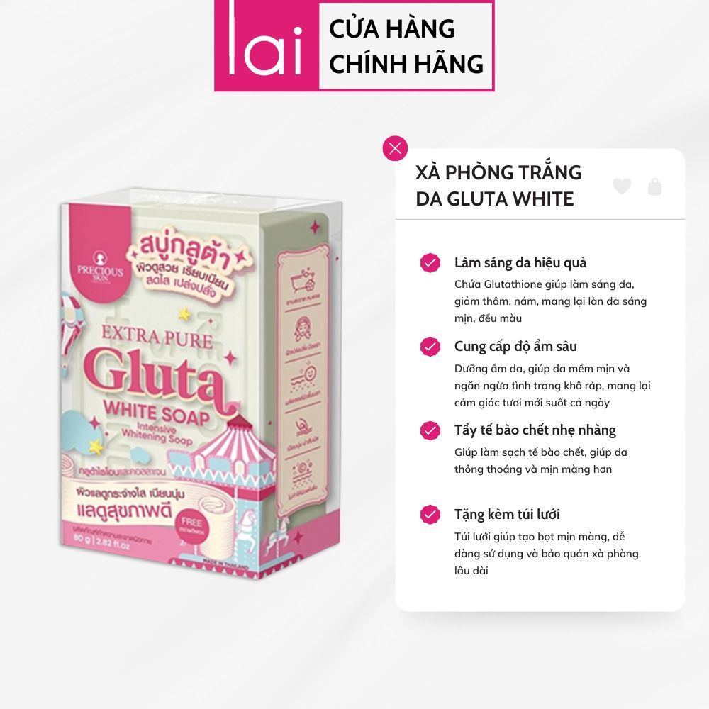  Xà Phòng Trắng Da Chuyên Sâu Extra Pure Gluta White Soap Thái Lan 80g - Lai's Store 