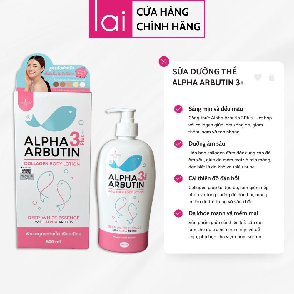 Sữa Dưỡng Thể Alpha Arbutin 3PLus+ Collagen Body Lotion Precious Skin Thái Lan 500ml - Lais Store