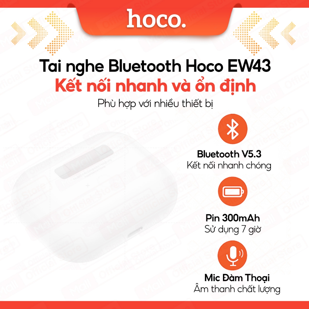 Tai nghe Bluetooth V5.3 Hoco EW43 - Thiết kế thời trang, Âm thanh sống động, Pin 300mAh