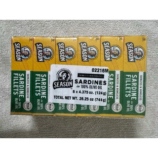 (Date 2028) Lốc 6 hộp cá mòi season sardines 124g ngâm dầu Oliu không xương không da giàu omega 3