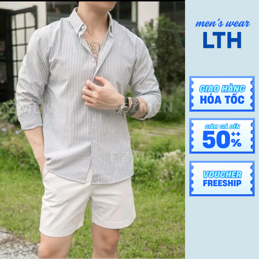 Áo sơ mi nam kẻ sọc tay dài chất liệu Oxford Áo sơ mi nam cổ bẻ form rộng không nhăn trắng xanh SM9