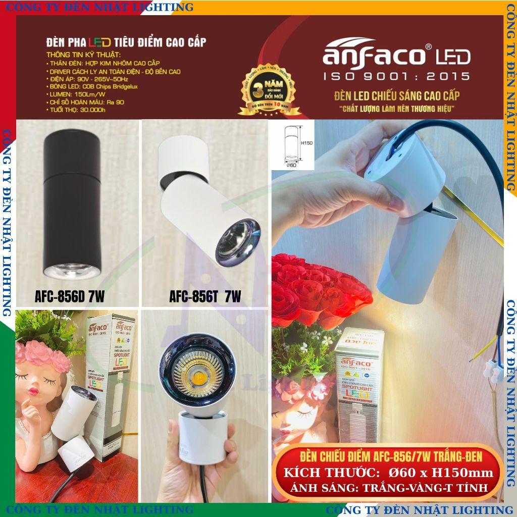 [CTY NHẬT LIGHTING] Đèn pha led tiêu điểm, rọi ANFACO 856 - 7W màu trắng, đen lắp nhà ở - New 05.26