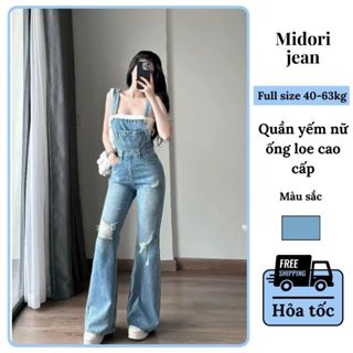 Quần yếm nữ ống loe chất jean cao cấp MS30, quần yếm jean nữ basic - TẶNG KÈM ÁO QUÂY